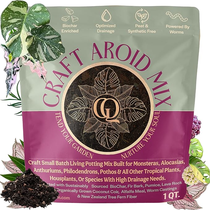 Craft Aroid Potting Mix- Elite Alocasia, Philodendron, Monstera Soil Mix, Chunky, Well Draining Potting Soil for Indoor Plants, All Tropical Plants & Houseplants, Synthetic & Peat Free 1QT