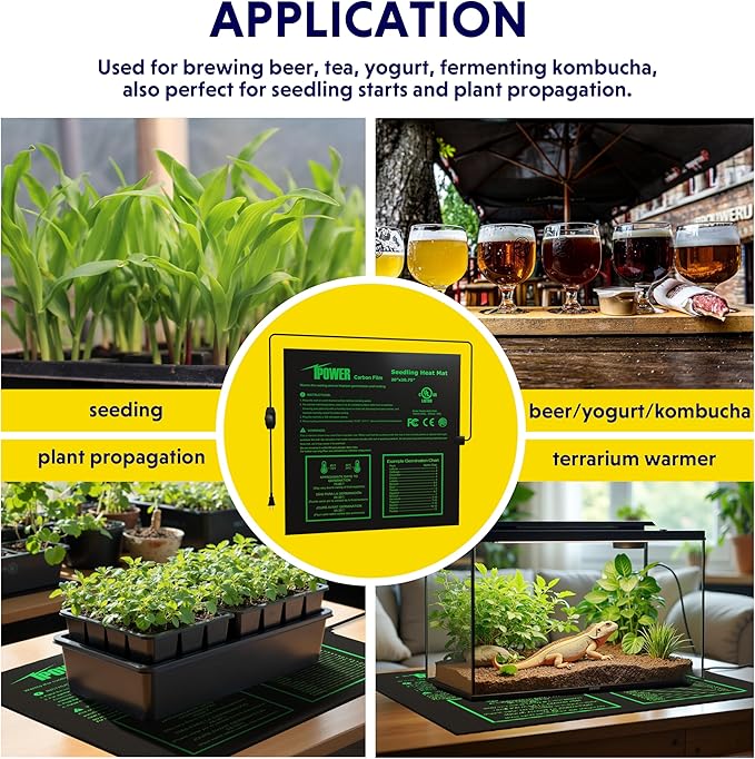 iPower 2 Pack 20" x 20.75" Seeding Heat Mat Adjustable Temperature Waterproof Durable Hydroponic Plant Heating Pad for Germination Starting