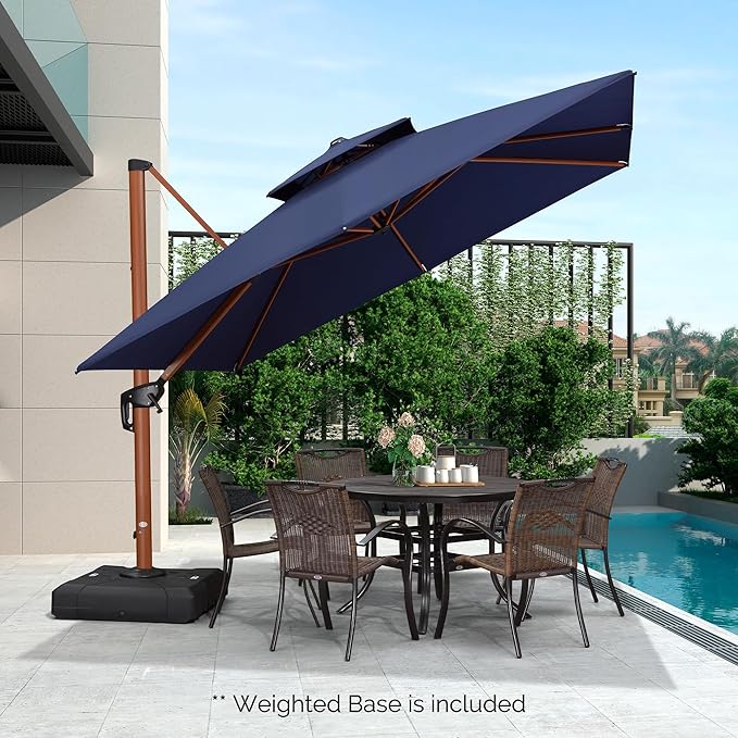 PURPLE LEAF 10ft Patio Umbrella with Base Outdoor Square Umbrellas Large Cantilever Umbrella Windproof Offset Umbrellas Heavy Duty Sun Umbrella for Garden Deck Pool Patio, Navy Blue