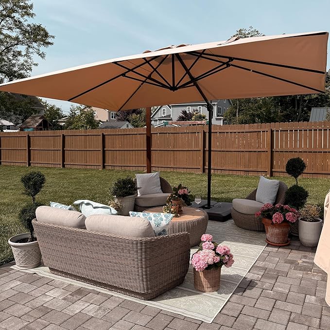 PURPLE LEAF 10 Feet Patio Cantilever Umbrella Square Outdoor Umbrella with 360° Rotation and Aluminum Offset Hanging for Garden Backyard Pool, Taupe