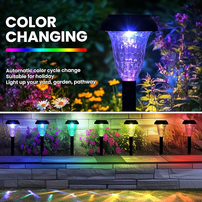 Garden Decor Solar Lights Outdoor Waterproof Outdoor Decor Solar Pathway Lights Color Changing Light for Patio Driveway Walkway Yard Backyard Lawn Landscape Decor (8 Pack)