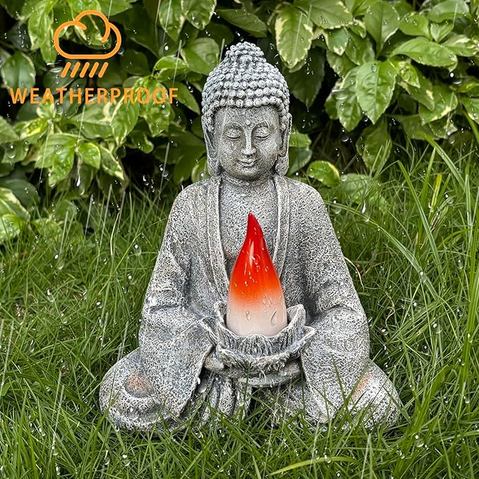 Buddha Statue for Home and Outdoor Decor Solar Powered Flickering LED,Garden Light Zen Meditation Spiritual Room Decor- Buddha Decor Outdoor-Ideas Gifts for Women, Mom
