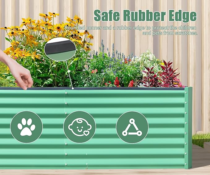 Domi Galvanized Raised Garden Bed, Outdoor Planter Garden Boxes Large Metal Planter Box for Gardening Vegetables Fruits Flowers, Green (8x4x2ft)