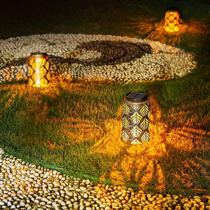 Palm Leaves Outdoor Solar Lantern w/2 Color Temperatures, Waterproof Solar Lights, Hanging Yard Lights Decor for Garden Patio Wedding Party, Grandma Mothers Day Gift for Mom Women Wife Friends