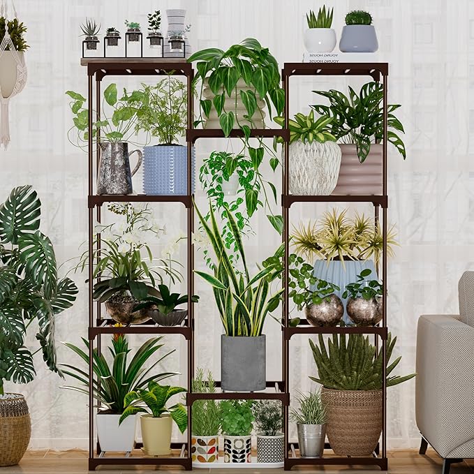 Tall Plant Stand Indoor Metal Plant Shelf Outdoor Tiered Plant Rack for Multiple Plants 4 Tiers 10 Pots Ladder Plant Holder Plant Table for Plant Pots Boho Home Decor for Gardening Gifts