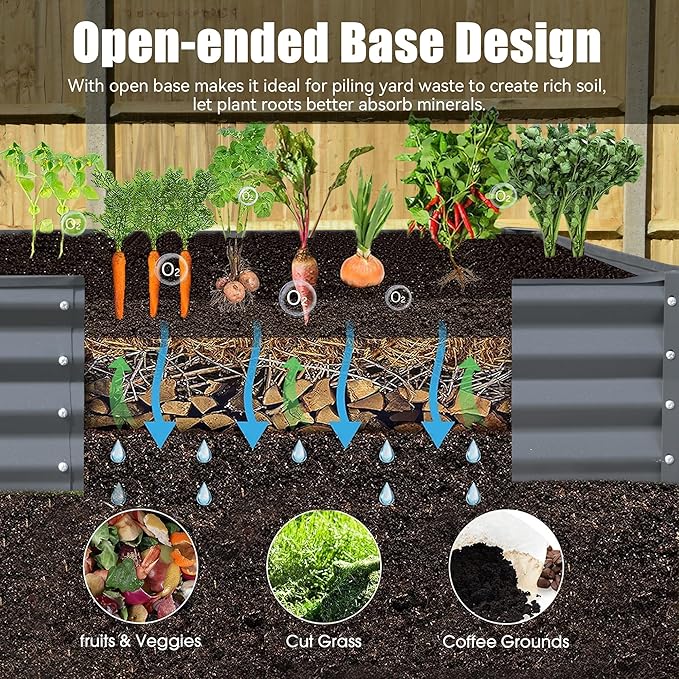 Domi Galvanized Raised Garden Bed, Outdoor Planter Garden Boxes Large Metal Planter Box for Gardening Vegetables Fruits Flowers, Dark Grey(8x4x1ft)