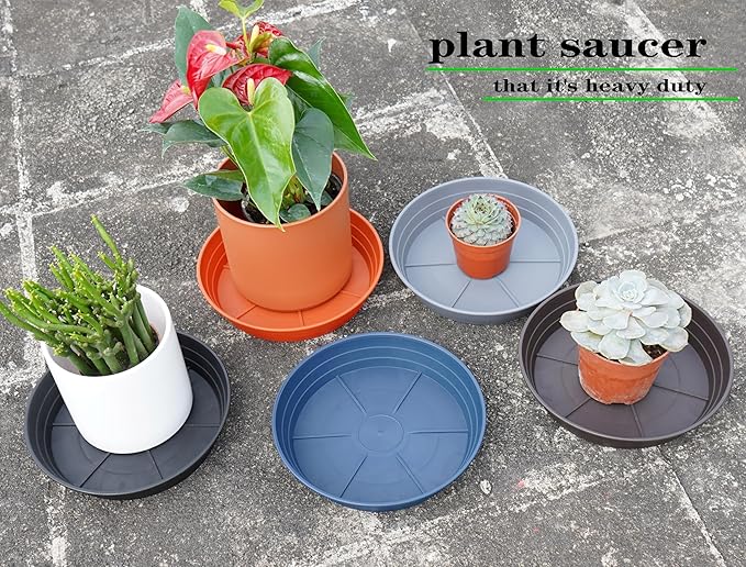 Plant Saucer 6 Inch 4 Pack 6 8 10 12 14 16 18 20 25, Plastic Plant Trays for Pots，Extra-Deep Plant Water Dray Tray, Bird Bath Bowl, Heavy Flower Plant saucers Indoors and Outdoor No Holes 6in-4 blue