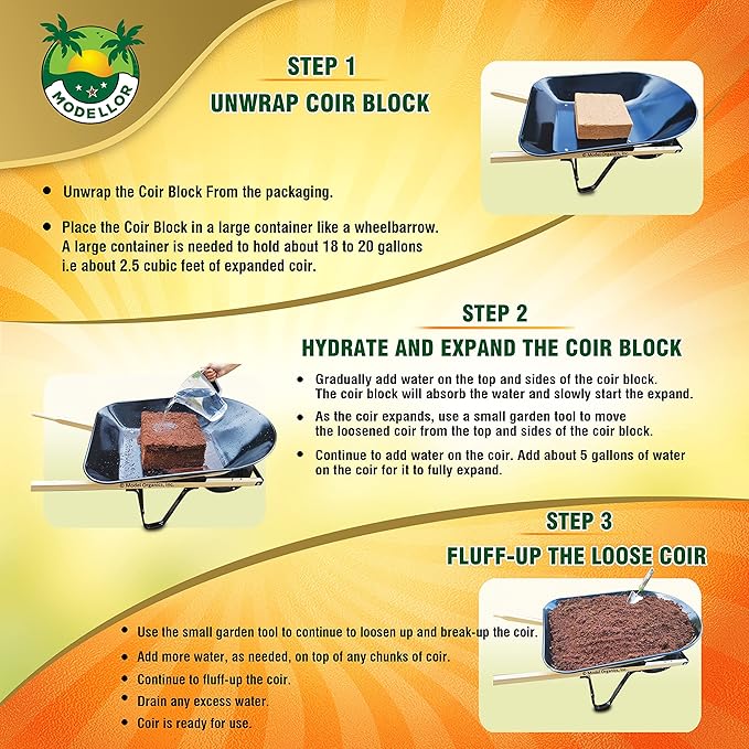 MODELLOR (10 lb) Premium Super Washed Coco Coir Brick, High Yield 18 to 20 gallons, Seed Starter, Organic, pH Balanced, Gardening, Indoor, Outdoor use