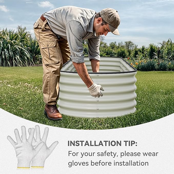 YITAHOME 17" Tall 6 in 1 Large Raised Garden Bed Kit, 6.5x2x1.4ft Galvanized Metal Planter Box with Gloves & Safety Rubber, Outdoor Above Ground Planters for Plants Vegetables Flowers, White