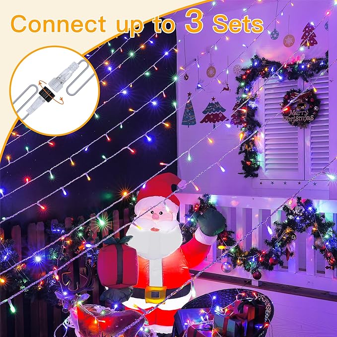 Ollny Christmas Lights Outdoor 200LED 60FT, Multicolor Connectable Plug in Fairy Light Indoor, 8 Modes Waterproof Timer Plug in LED String Lights for House Outside Bedroom Patio Balcony