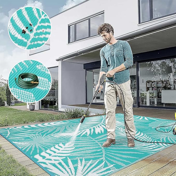 HiiARug Outdoor Rug 6x9Ft Waterproof for Patios Clearance, Reversible Plastic Straw Patio Mat Large Area Rugs RV Mats for Outside Trailers Campers Porch Deck Beach Backyard ﻿
