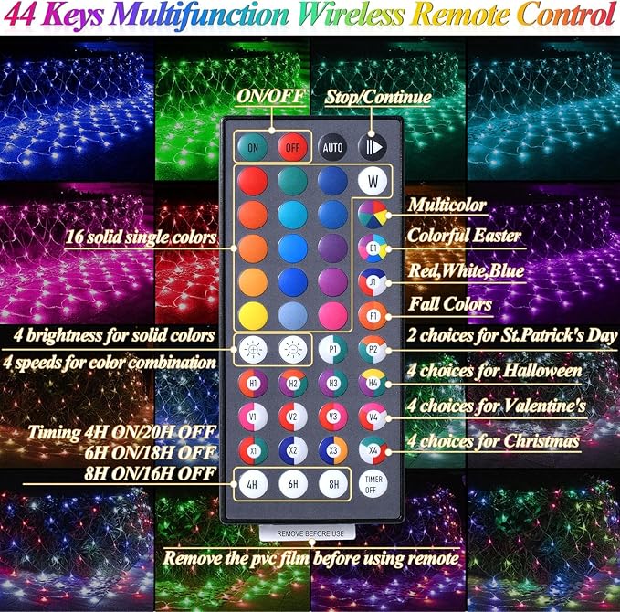 LitHome 204 LED Color Changing Christmas Net Lights, 9.8ft x 6.6ft Connectable Mesh Fairy String With Remote, Waterproof Plug-in Multicolored for Bushes, Garden, Backyard, Outdoor Decor