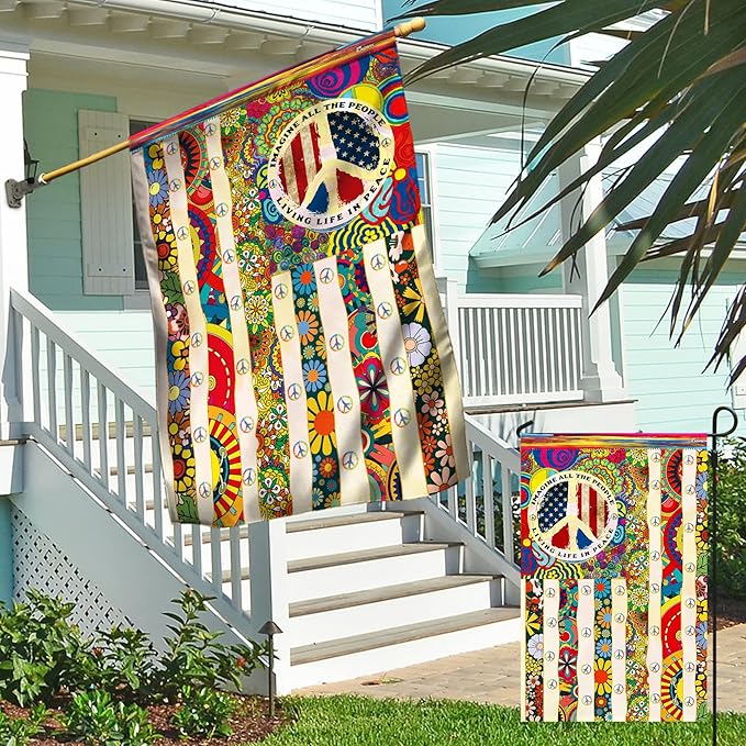 FLAGWIX Peace Hippie Flag - Decorations For Home, Outside, House Flag 30x40, People Living Life In Peace Hippie Flag - USA House Garden Flags - Decorative Outdoor Flags
