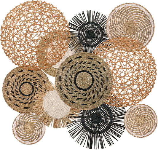 Tatuo 11 Pcs Boho Wall Basket Decor Decorative Bulrush Woven Basket Wall Decor Art Round Farmhouse Hanging Baskets for Kitchen Rustic Home Summer Decorations, Multi Sizes(Flower)