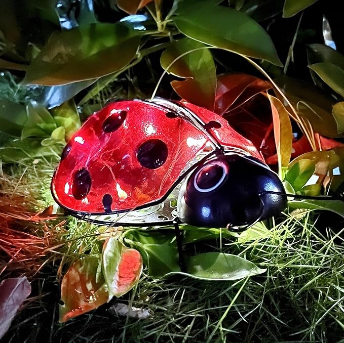 Teaeeno Ladybug Solar Lantern Pattern Light,Hanging Waterproof LED Solar Lights Outdoor Decorative,Sun-Powered Tabletop Lanterns,Metal Solar-Powered Lantern Outdoor