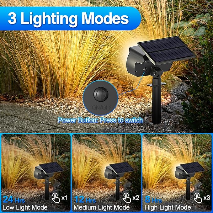 108 LED Solar Spot Lights Outdoor, Solar Lights Outdoor IP65 Waterproof, 3 Modes Solar Landscape Spotlights, Large Solar Panel Solar Powered Lights for Garden Yard Pathway(Warm White/6 Pack)