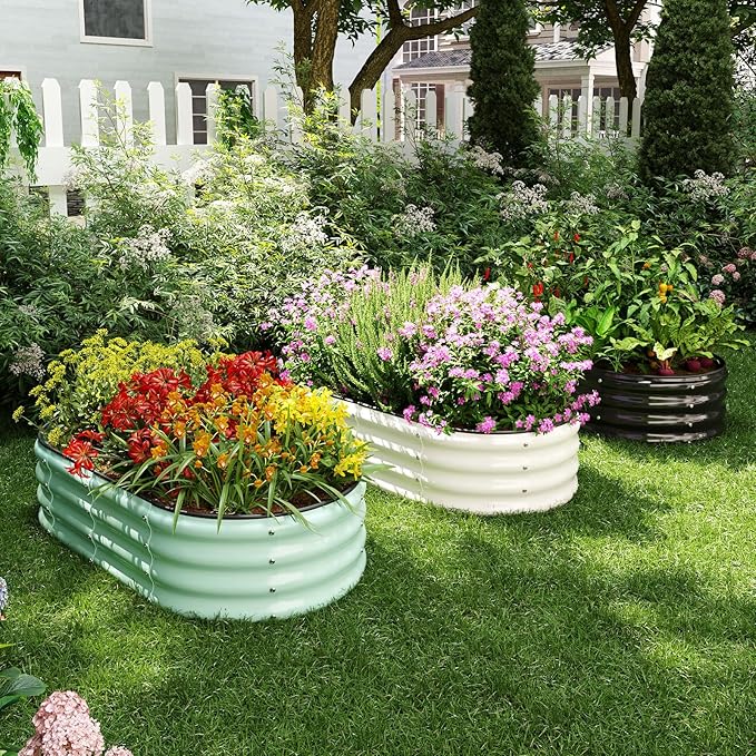 Galvanized Metal Planter Round Raised Garden Bed Kit for Gardening Outdoor，2x2x1ft Grow Garden Box Raised Flower Bed，Round Galvanized Planter Outdoor Metal Fire Pit Ring Black