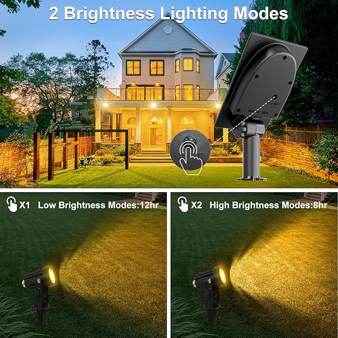 Solar Spot Lights Outdoor, 2 Pack Solar Landscape Spotlights IP65 Waterproof 9.8ft Cable, Auto On/Off Outdoor Wall Lights for Garden Yard Driveway Porch Walkway Pool (3000K Warm White)