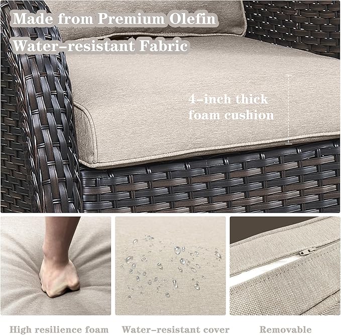 Patio Furniture Set Swivel Rcoker - 3 Pieces Outdoor Glider Rocking Chairs with Small Side Table, Wicker Chair Sets for Porch, Balcony and Garden