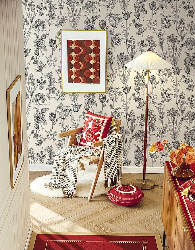 Dimoon 393"x17.3" Floral Peel and Stick Wallpaper Beige Contact Paper Waterproof Wallpaper Delicate Vintage Flower Thicken Plant Self Adhesive Removable Wall Covering Shelf Liner Decal Vinyl Roll