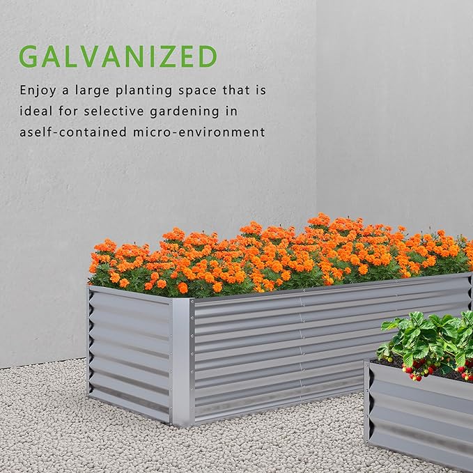 8x2x2FT Galvanized Raised Garden Bed,Planter Raised Beds-Metal Garden Box,Large Plant for Outdoor Planting, Vegetables Bed,Flower,Herb-Sliver