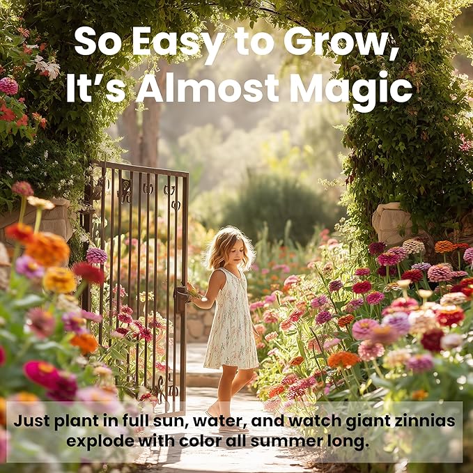 NatureZ Edge Zinnia Seeds for 2025 Planting Outdoors, Over 8250 Flower Seeds, 2 Oz, Non GMO Made in USA, Bulk Semillas De Flores para Sembrar, California Giants, Easy to Grow Zinnia Seed Mix