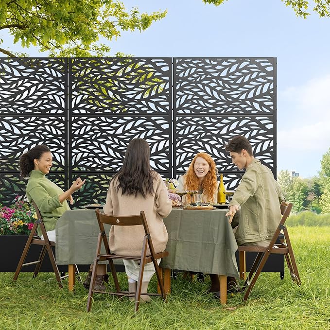 Casaphoria Metal Raised Garden Bed with Trellis and Wheels, 72"x35"x16" Planter Box for Climbing Plants, Vegetables & Vines, Features Drainage Holes and Privacy Screen (Black-Spring)