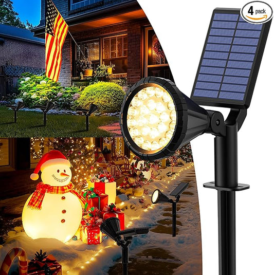 Solar Spot Lights Outdoor Waterproof, Flag Pole Light Solar Powered Halloween Lights, Landscape Lighting Spotlights for Tree, House, Yard, Garden, Christmas Decorations-4 Pack Warm White