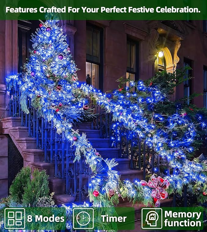 1500 LED Super Long Christmas String Lights, 492FT, Blue, Indoor/Outdoor, LED, Waterproof, Christmas, Holidays