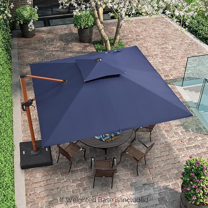 PURPLE LEAF 10ft Patio Umbrella with Base Outdoor Square Umbrellas Large Cantilever Umbrella Windproof Offset Umbrellas Heavy Duty Sun Umbrella for Garden Deck Pool Patio, Navy Blue