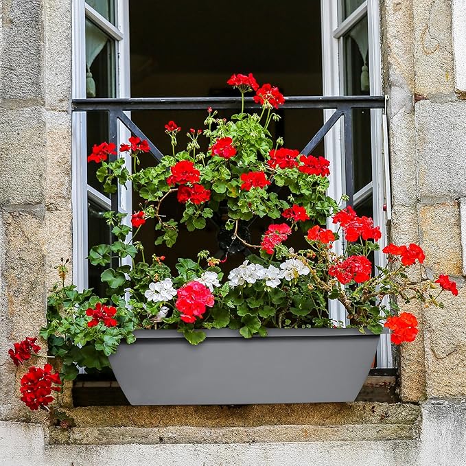 6 Pcs 24 inch Window Box Planter, Large Rectangular Flower Planter Boxes with Shelf Insert Plastic for Indoor and Outdoor Garden, Balcony Home Decor (6, 24 inch)