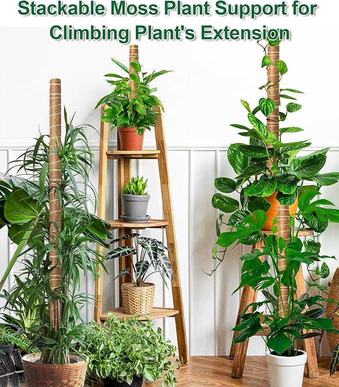 EAONE Moss Pole 126 Inch, 6 Pack 21" Monstera Plant Support for Climbing Potted Live Plants Indoor, Stackable Coco Coir Moss Sticks Monstera Stakes for Pothos Philodendron, with Garden Labels & Ties