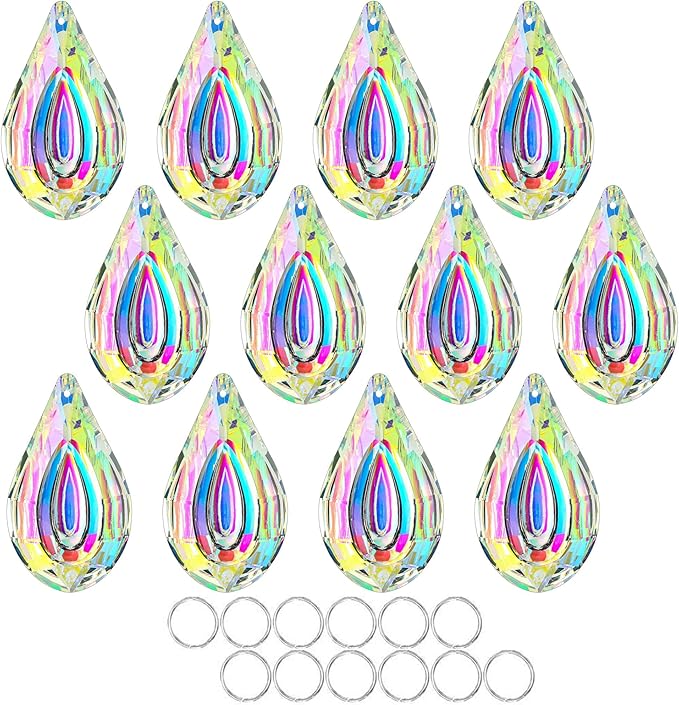 HDCRYSTALGIFTS Suncatcher Crystal 50mm AB Loquat Shape Chandelier Parts Drops Prisms Hanging Pendants 50mm,Pack of 12