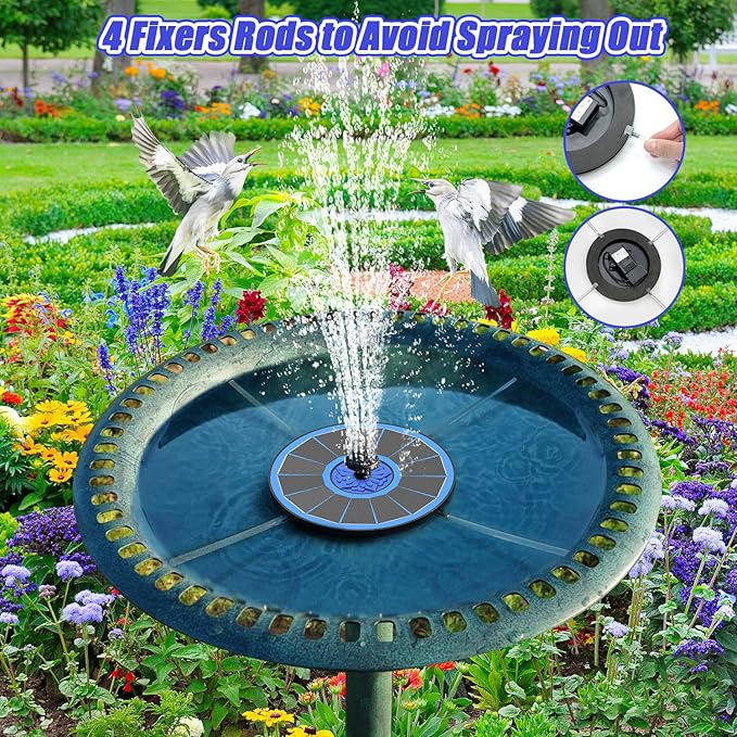 SZMP Solar Fountain Upgrade, 3.5W Solar Powered Bird Bath Fountains with Flower, Outdoor Water Feature Solar Pump with 7-in-1 Nozzles, 4 Fixed Pipes for Humingbirds, Garden, Pool, Pond, and Fish Tank