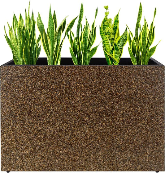 Metal Planter Box Rectangular Planter, 35.5" Lx 10" Wx 28" H Terrazzo Brown Large Planters with Drainage Holes, Galvanized Steel Tall Planters for Patio/Porch