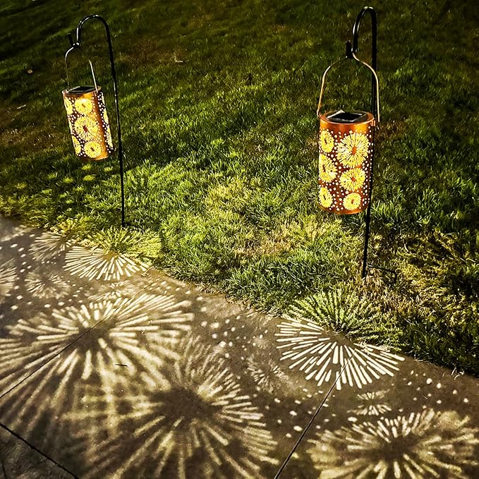 Mothers Day Gifts, 4 Pack Fireworks Solar Gardening Gifts Lanterns, Garden Decor for Outside, Solar Decorative Lights Waterproof, Outdoor Gifts for Women Mom Grandma, Yard Gifts for Patio, Pathway