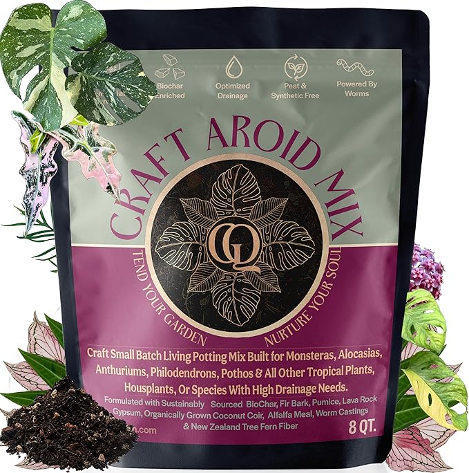 Craft Aroid Potting Mix- Elite Alocasia, Philodendron, Monstera Soil Mix, Chunky, Well Draining Potting Soil for Indoor Plants, All Tropical Plants & Houseplants, Synthetic & Peat Free 8QT