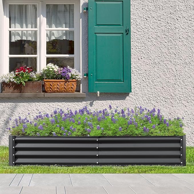 Domi Galvanized Raised Garden Bed, 6x3x1Ft Thickening Metal Planter Box for Vegetables Bottomless for Backyard Outdoor, 1" Deep w/ 128 Gallon Capacity - Dark Gray