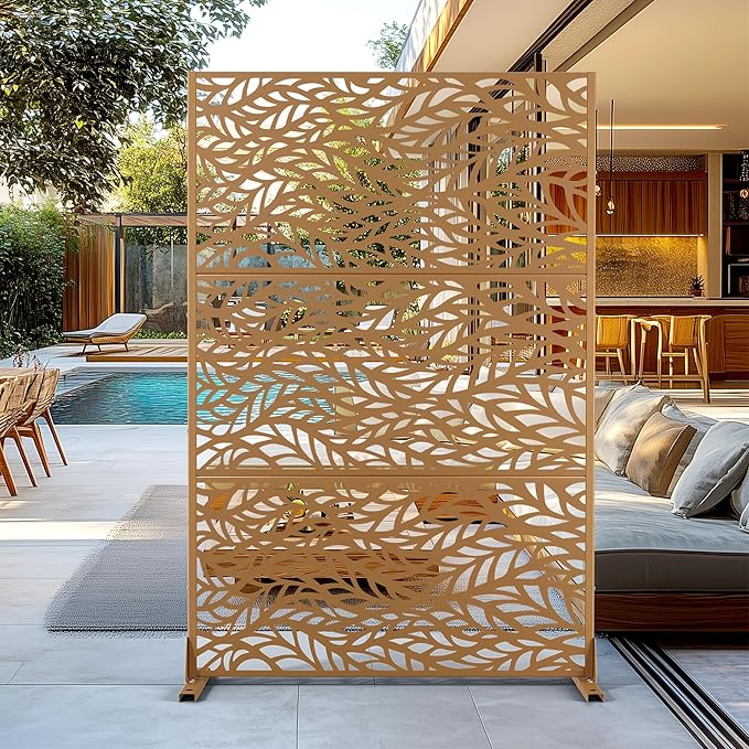 Outdoor Privacy Screen,72" H×47" W Metal Privacy Screen, Freestanding Privacy Fence Panels for Patio