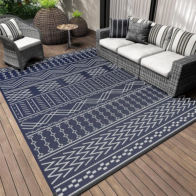 COCOER Outdoor Rug Carpet Waterproof 9x12 ft Patio Rug Mat Indoor Outdoor Area Rug for RV Camping Picnic Reversible Lightweight Plastic Straw Outside Rug for Patio Decor Decoration Boho Rug