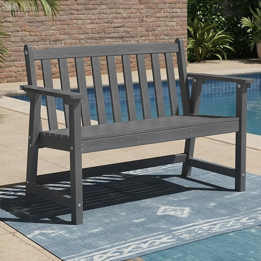 Ciokea 44" Outdoor Bench, HDPE Weatherproof Garden Bench, 2-Person Porch Benches with 550 Lbs, Waterproof Patio Benches for Outside Balcony Deck Backyard, Dark Grey