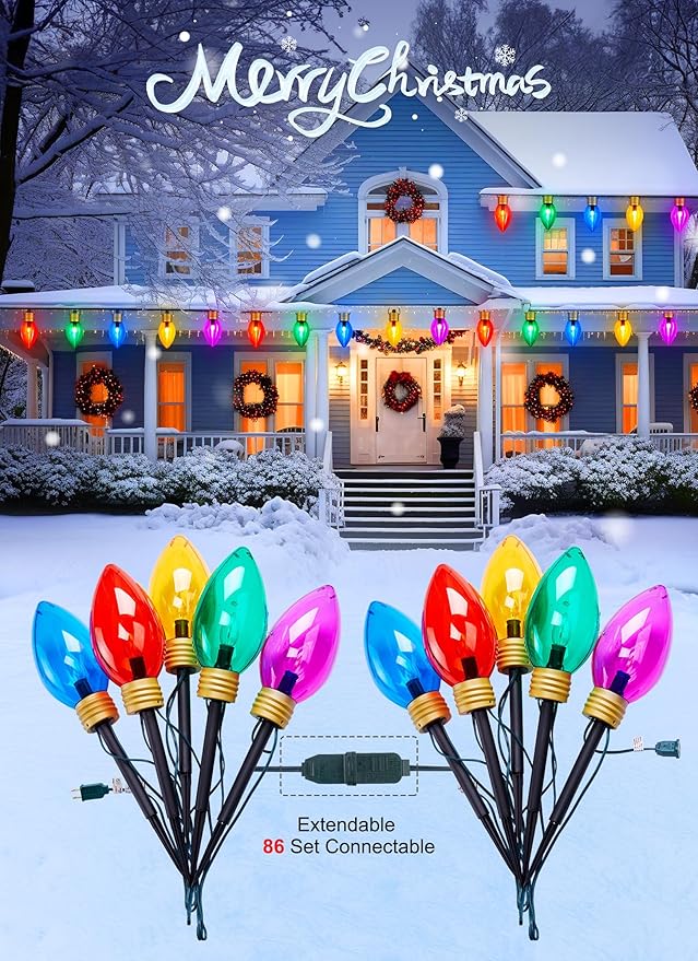 11Feet 5 LED Super Jumbo Christmas String Lights or Pathway Marker Lights, Outdoor Xmas Decorations- Jumbo C9 Hanging Lights Waterproof Lawn Dec for Holiday Home Tree Roof Yard Garden, Multicolor