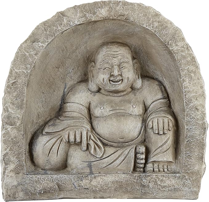 Design Toscano Great Sanctuary Grotto Asian Man Garden Niche Statue, 20 inches wide, 19 inches tall, Cast Stone Resin, Sandstone Finish