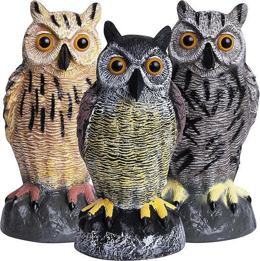 Galashield Plastic Owl Decoys [Set of 3] - Multicolor Owl Statues for Garden & Outdoors, Scare Birds Away, Realistic Design with Reflective Eyes, Weather Resistant