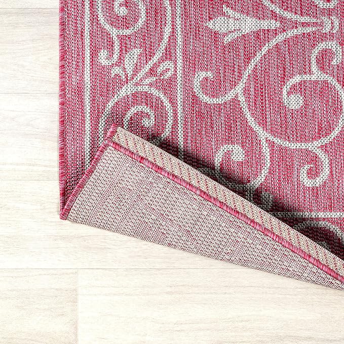 JONATHAN Y SMB106J-4 Charleston Vintage Filigree Textured Weave Indoor Outdoor Area Rug, Classic Traditional Easy-Cleaning,Bedroom,Kitchen,Backyard,Patio,Non Shedding, 4 X 6, Fuchsia/Light Gray