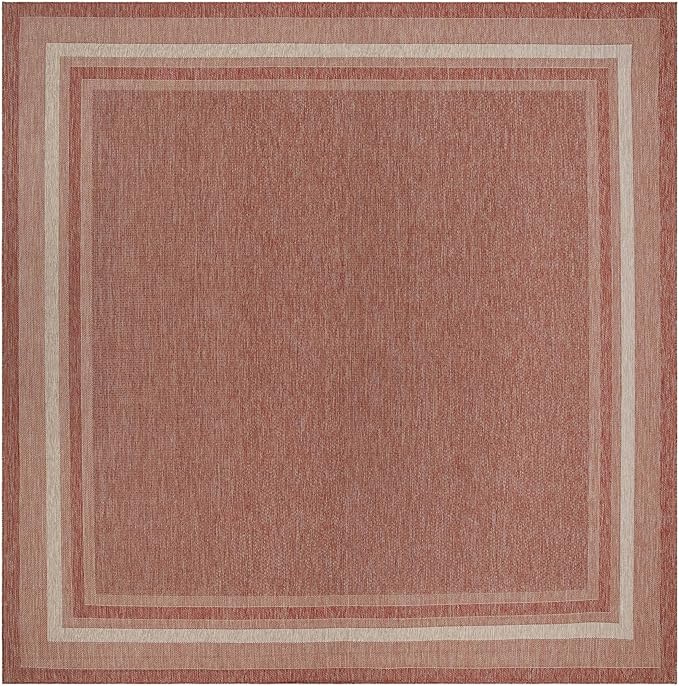 Unique Loom Outdoor Border Collection Area Rug - Soft Border (13'Square, Rust Red/ Ivory)