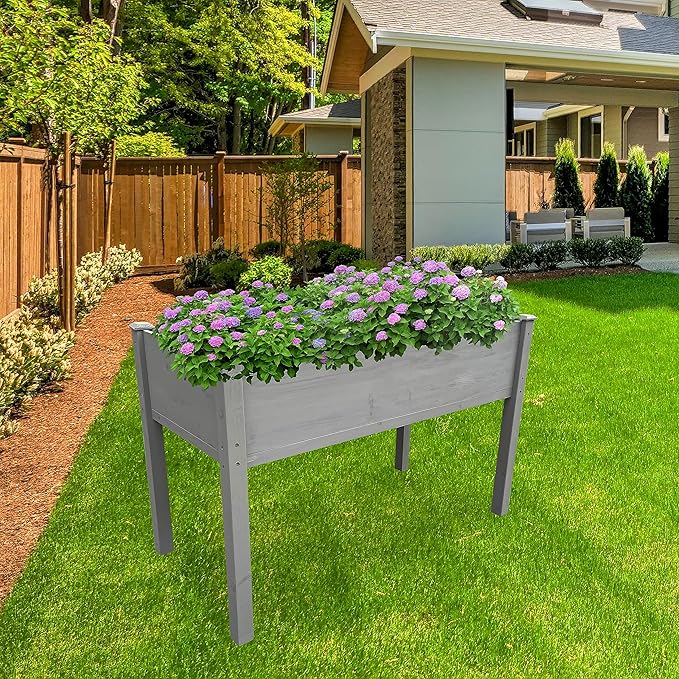 BTExpert 4ft Raised Garden Bed with Legs, 48x24x30in Elevated Wood Planter Box Stand for Vegetable Flower Backyard, Patio, Balcony Bed Liner Outdoor - Grey 30 in Height