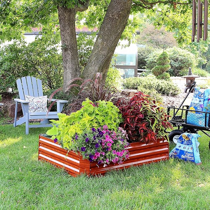 Sunnydaze 11.75" H Raised Metal Garden Bed - Galvanized Raised Garden Bed Outdoor for Vegetables and Flowers - Woodgrain - 4' x 3' Rectangle