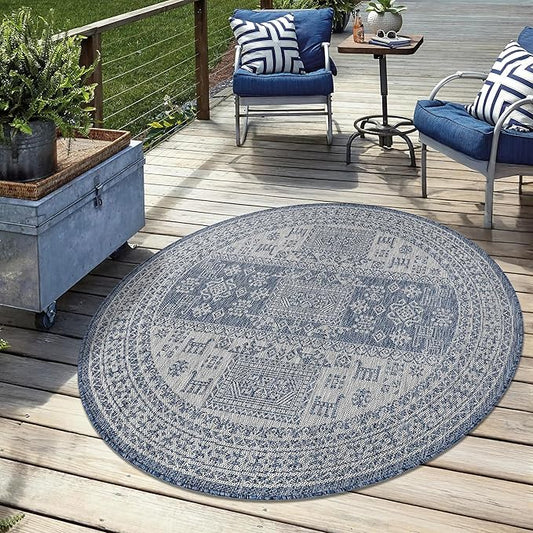 Keen Home Design Terrace Outdoor Round Rug - 8ft Round Washable Indoor/Outdoor Rug for Patio, Kitchen, Balcony, Beach, Garden, Deck and Porch, Size: 7'7" Round
