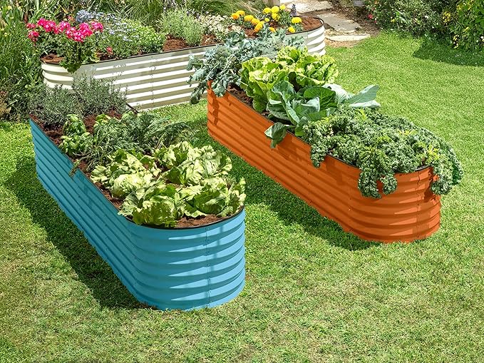 9-in-1 Galvanized Steel Raised Garden Bed // 8×2×1.5 ft Modular Planter for Gardening, Vegetables, Flowers // 18" Tall Metal Raised Garden Beds Outdoor (Orange) // Patented Design Planter Box